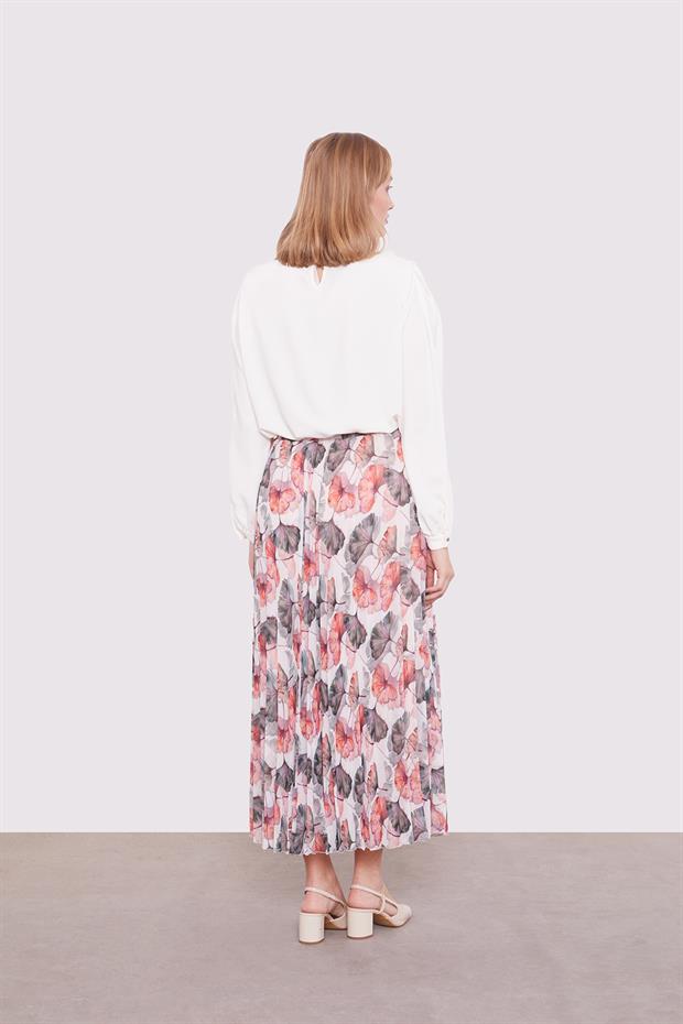 Yeşil Soyut Çiçek Desen Etek