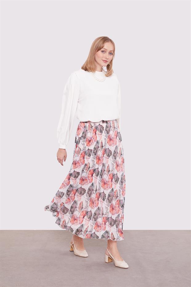 Yeşil Soyut Çiçek Desen Etek