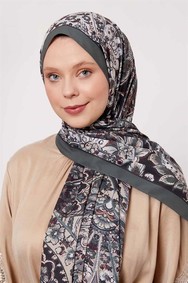 Yeşil Soyut Çiçek Desen Love Şal