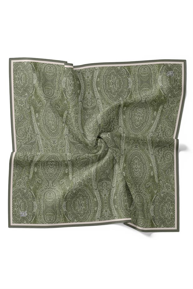 Yeşil Soyut Etnik Desen Twill İpek Eşarp