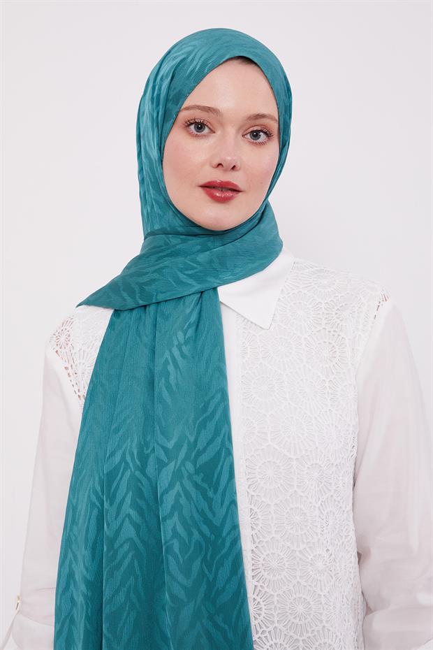 Yeşil Soyut Yaprak Desen Jakar Capri Şal
