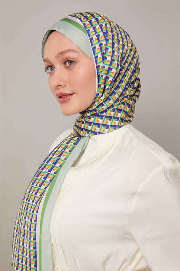 Yeşil Üç Boyut Desen Club Şal