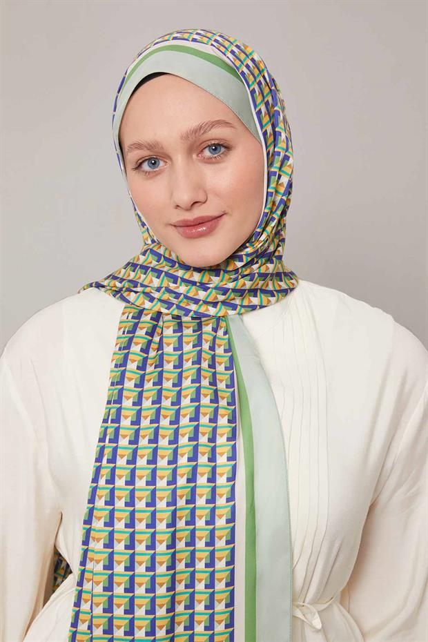 Yeşil Üç Boyut Desen Club Şal