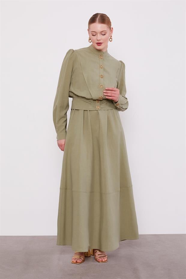 Yeşil Vatkalı Cupra Ceket Takım