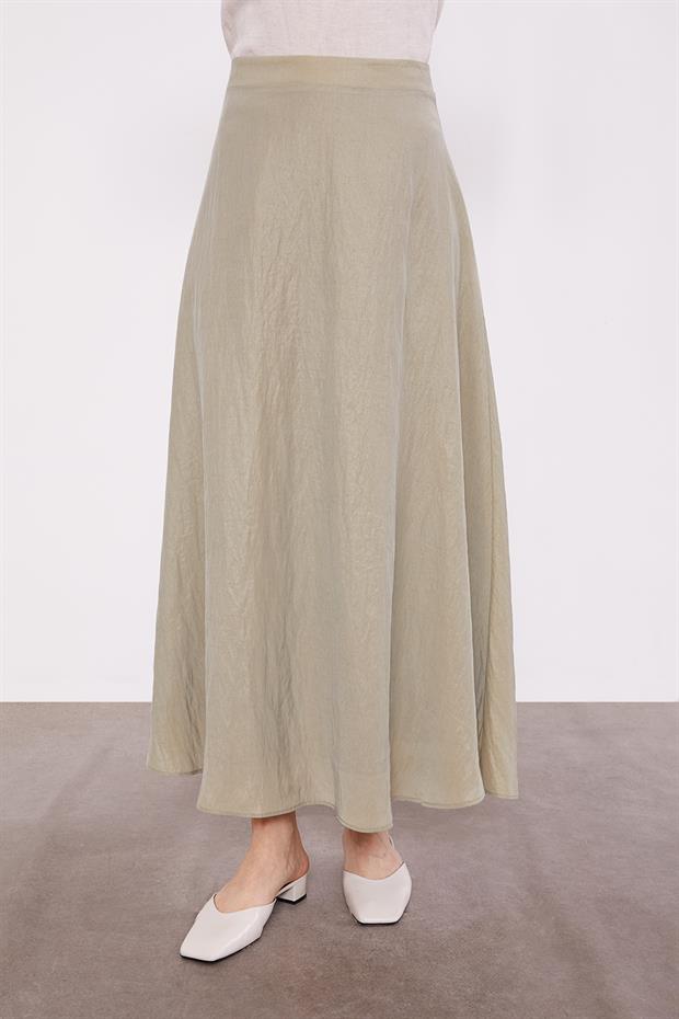 Yeşil Yakası Taş Detaylı Cupra Etek Takım