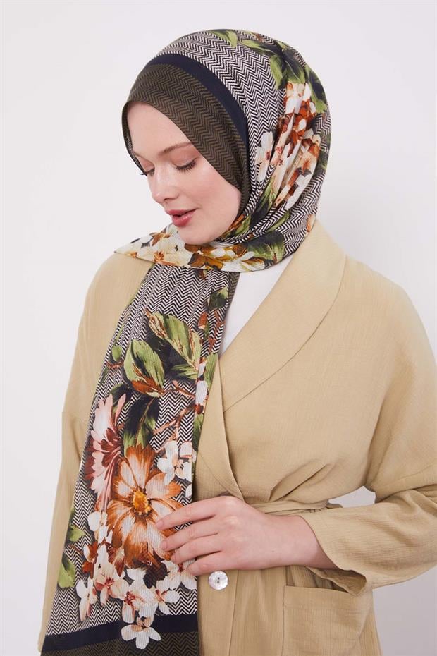 Yeşil Zigzag Pamuklu Şal