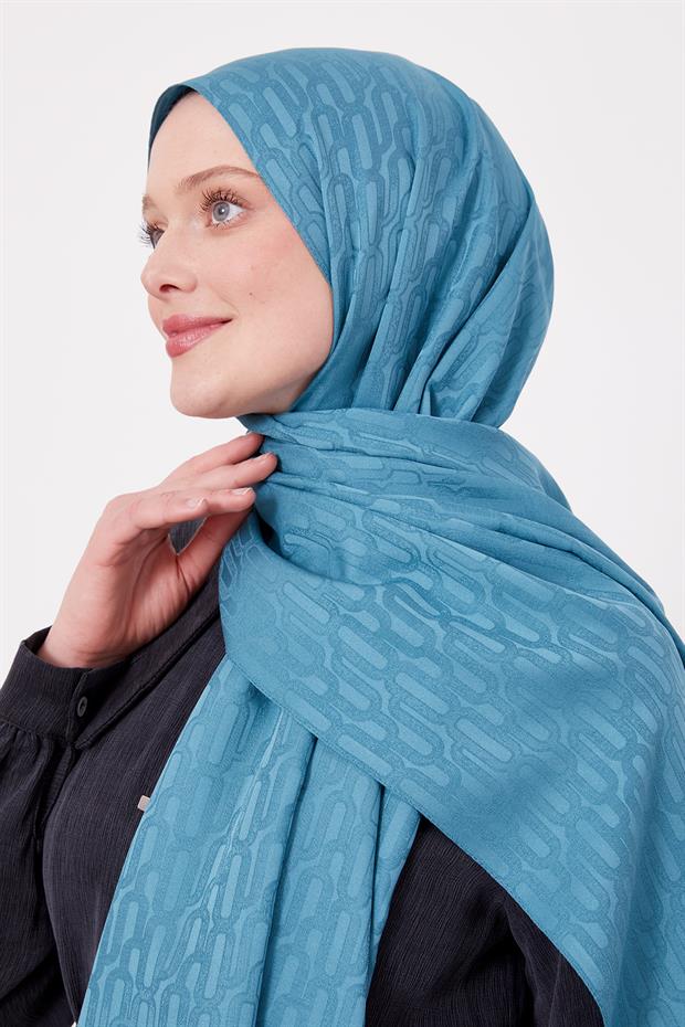 Yosun Yeşili Ataç Desen Blue Jakar Şal
