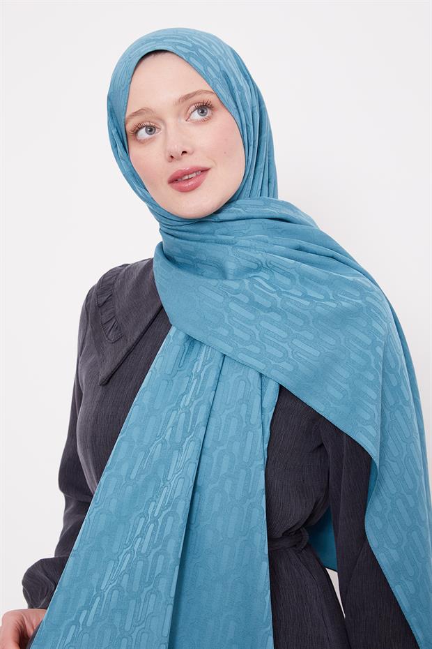 Yosun Yeşili Ataç Desen Blue Jakar Şal