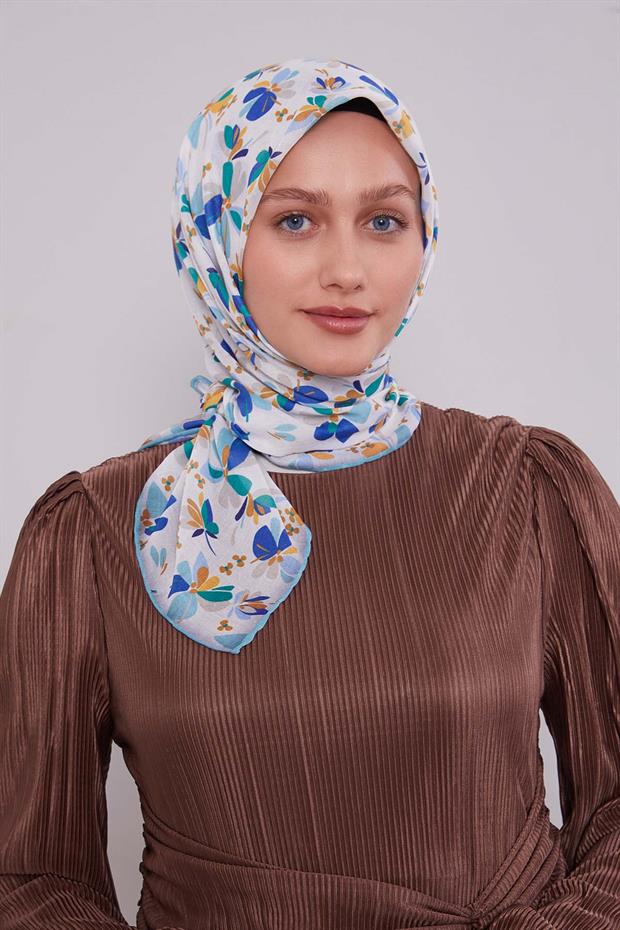 Yosun Yeşili Çiçek Desen Soft Eşarp