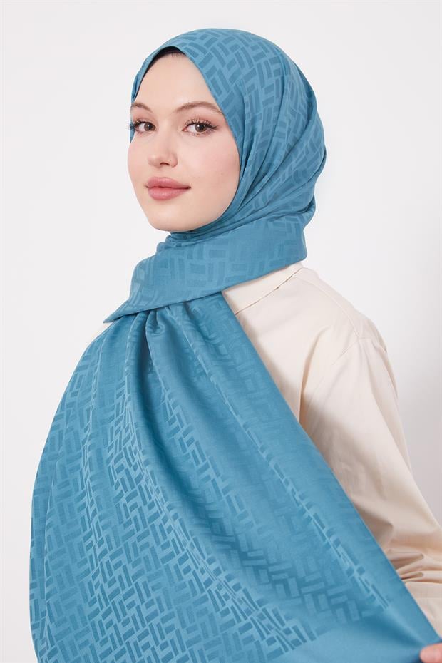 Yosun Yeşili Çubuk Desen Blue Jakarlı Şal