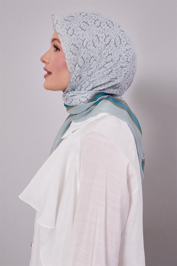 Yosun Yeşili Puzzle Desen Soft Eşarp