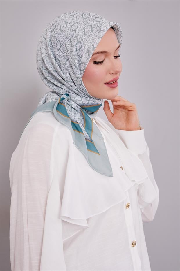 Yosun Yeşili Puzzle Desen Soft Eşarp