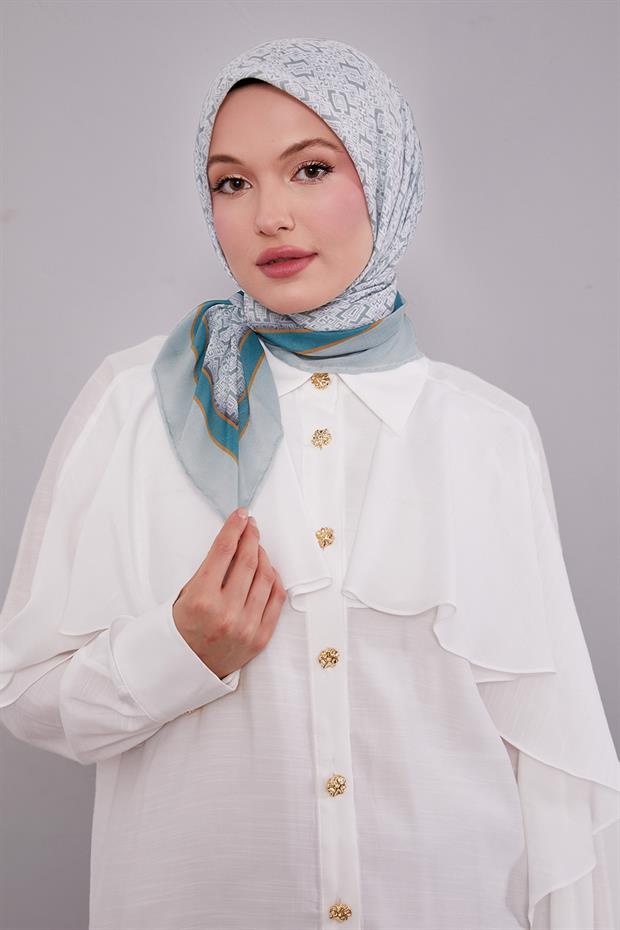 Yosun Yeşili Puzzle Desen Soft Eşarp