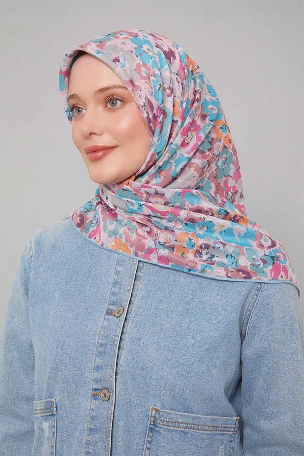 Yosun Yeşili Yonca Desen Soft Eşarp