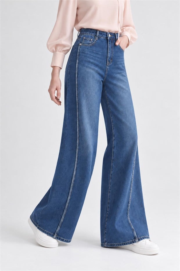 Yüksek Bel Wide Leg Jean Mavi