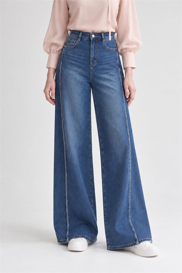 Yüksek Bel Wide Leg Jean Mavi