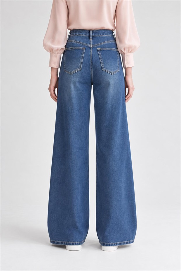 Yüksek Bel Wide Leg Jean Mavi