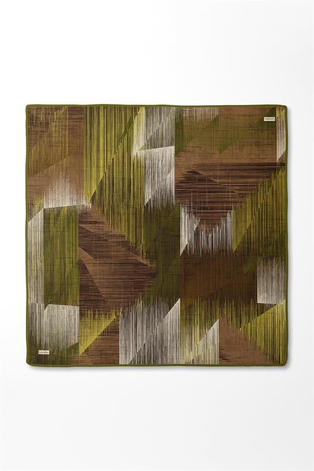 Zeytin Yeşili Çizgi Desen Twill İpek Eşarp