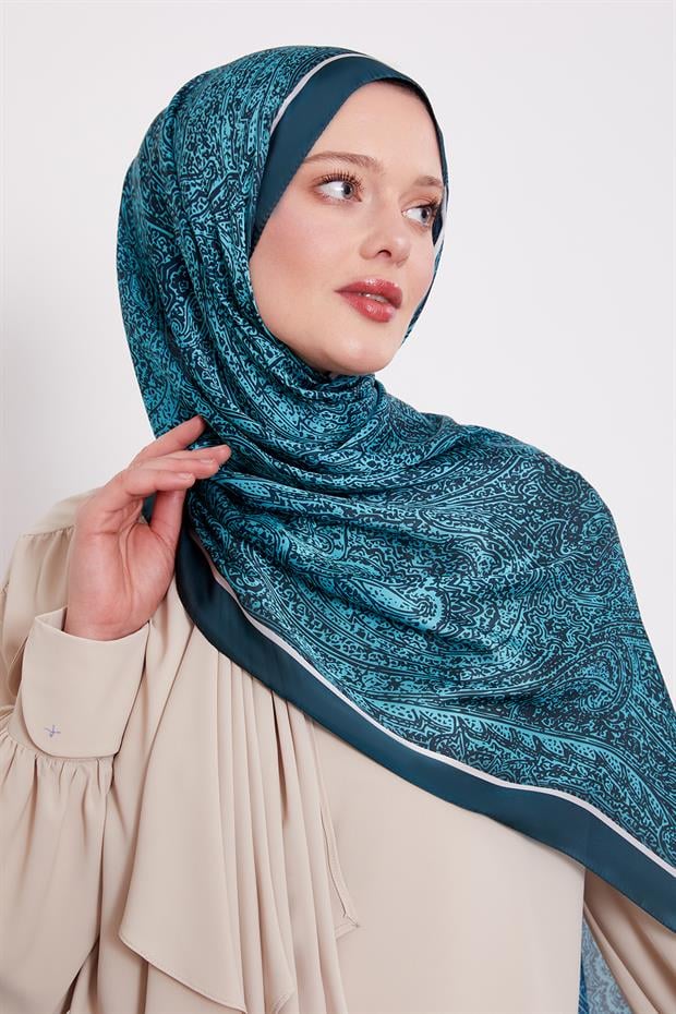 Zümrüt Yeşili Baskılı Hint İpeği Şal