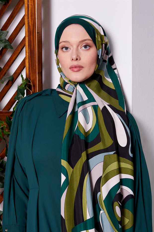 Zümrüt Yeşili Damla Desen Royal Şal