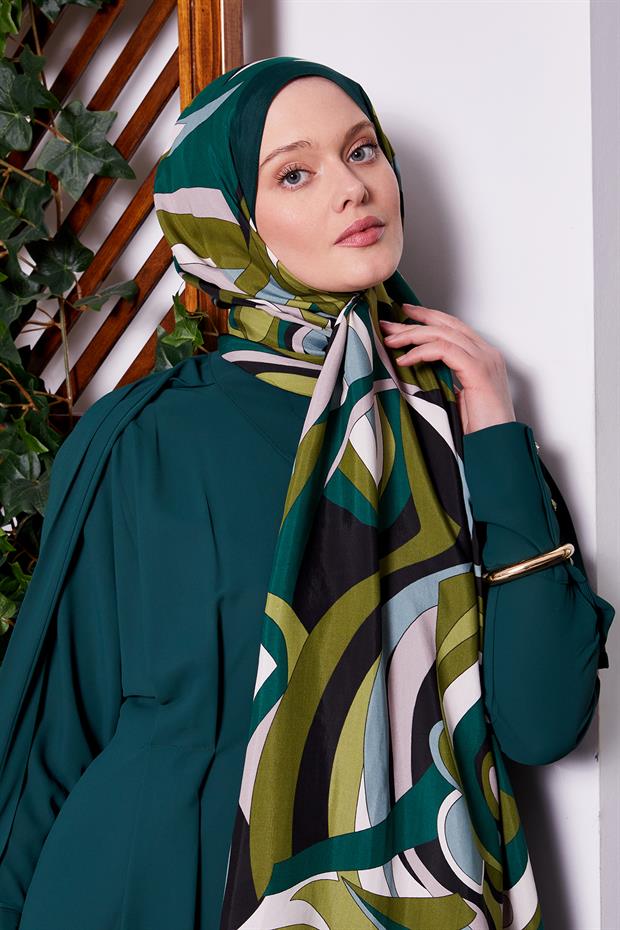 Zümrüt Yeşili Damla Desen Royal Şal