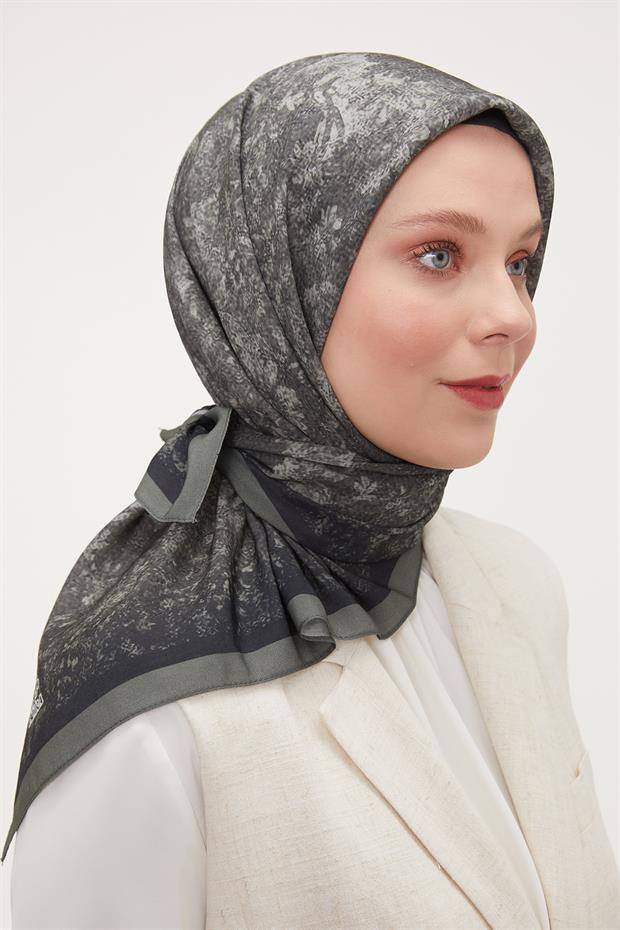 Zümrüt Yeşili Ebruli Aura Eşarp