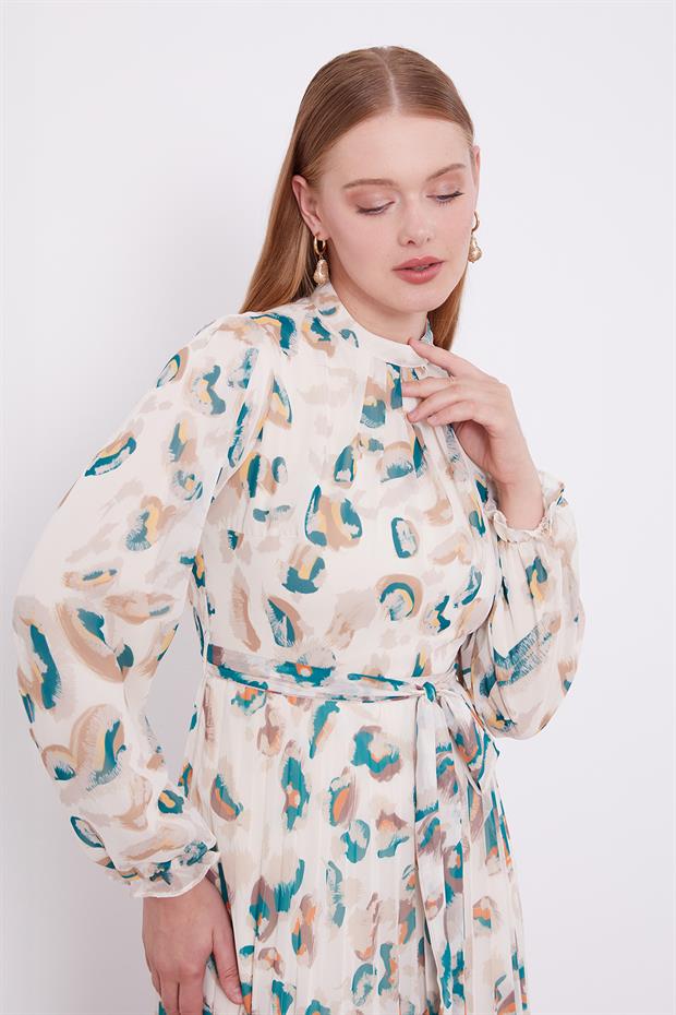 Zümrüt Yeşili Fırfır Kol Detaylı Elbise