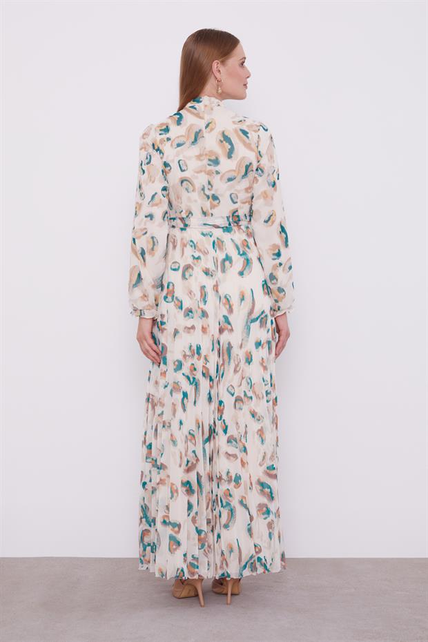 Zümrüt Yeşili Fırfır Kol Detaylı Elbise