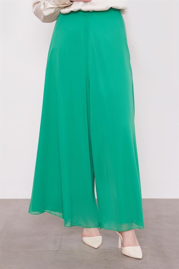 Zümrüt Geniş Paçalı Şifon Pantolon