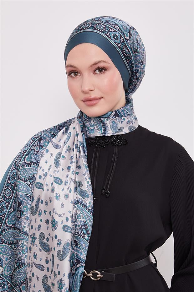 Zümrüt Yeşili Karma Çiçek Hint İpeği Şal