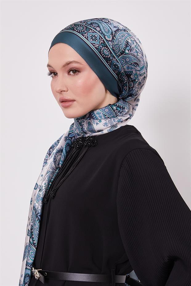 Zümrüt Yeşili Karma Çiçek Hint İpeği Şal