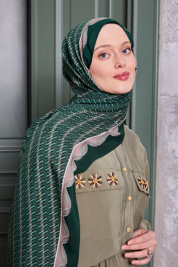 Zümrüt Yeşili Labirent Desen Royal Şal