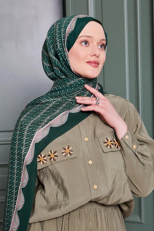Zümrüt Yeşili Labirent Desen Royal Şal