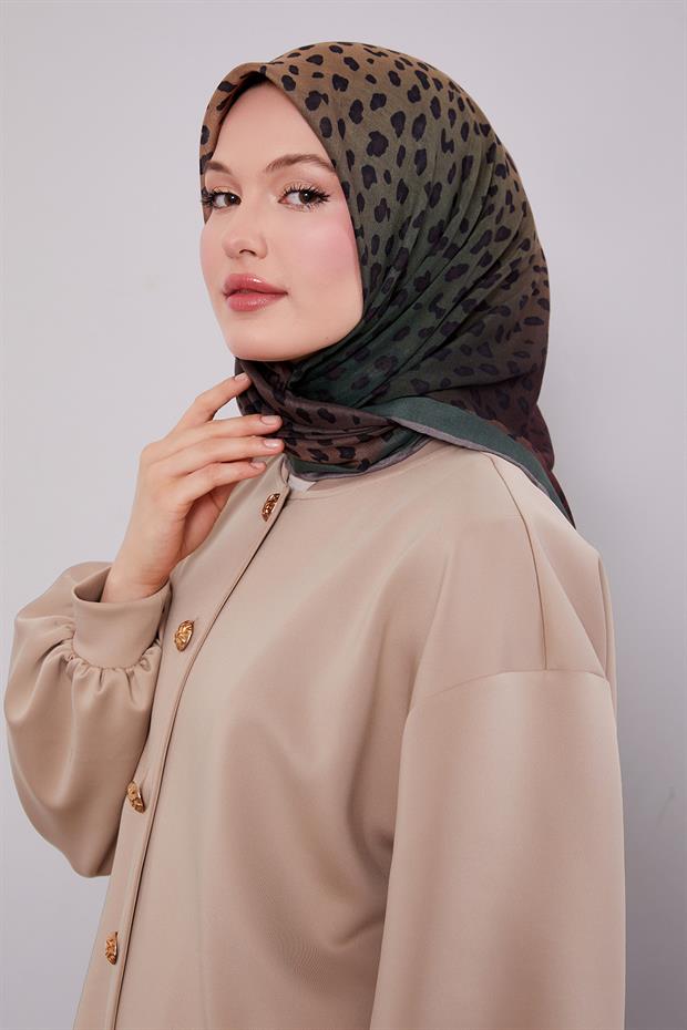 Zümrüt Yeşili Leopar Desen Soft Eşarp