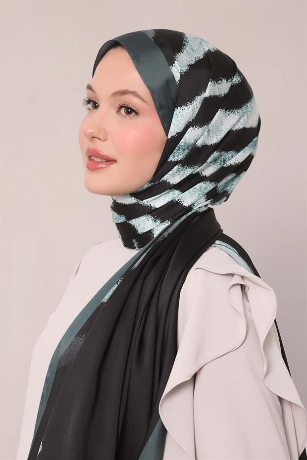 Zümrüt Yeşili Leopar Desen Twill Şal
