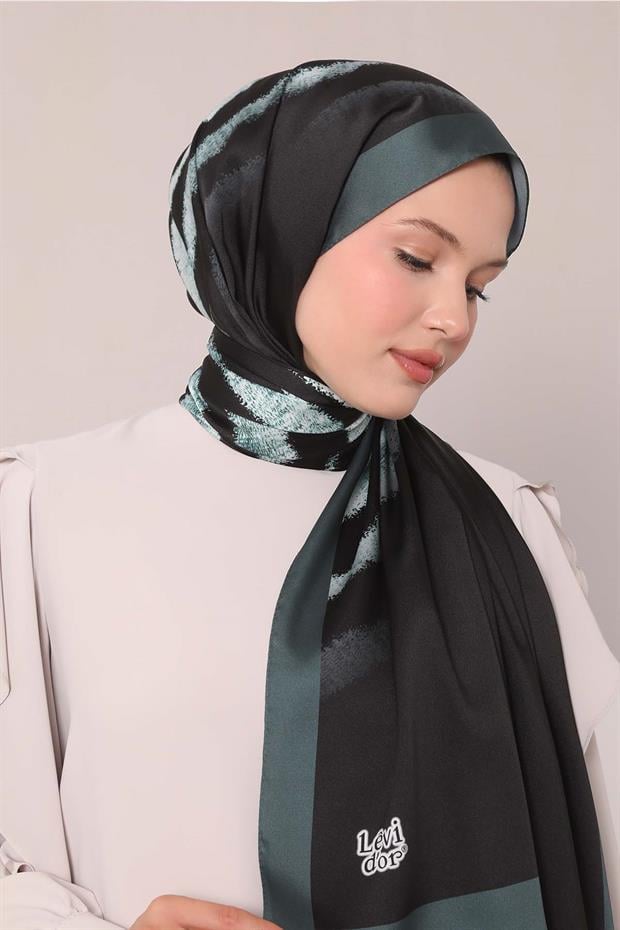 Zümrüt Yeşili Leopar Desen Twill Şal