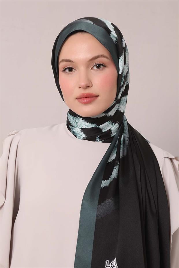Zümrüt Yeşili Leopar Desen Twill Şal