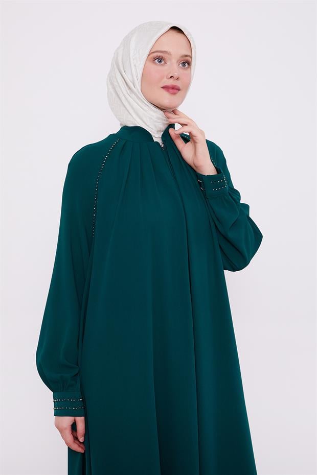 Zümrüt Yeşili Omuz Büzgülü Ferace