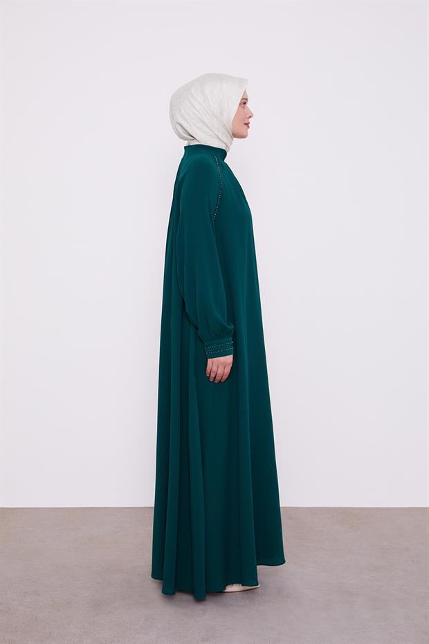 Zümrüt Yeşili Omuz Büzgülü Ferace