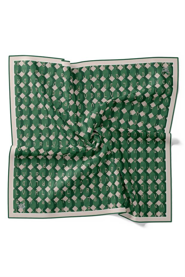 Zümrüt Yeşili Petek Baskılı Twill İpek Eşarp