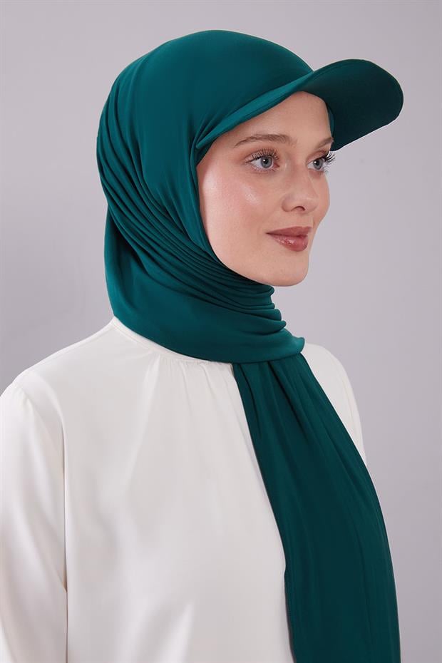 Zümrüt Yeşili Pratik Şapkalı Şal