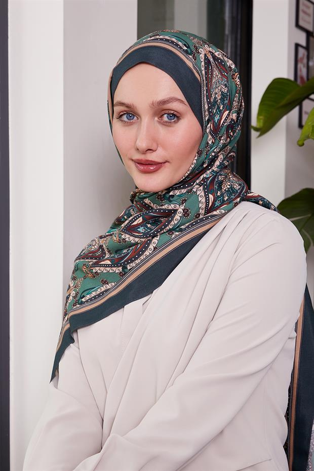 Zümrüt Yeşili Soft Etnik Desen Royal Şal
