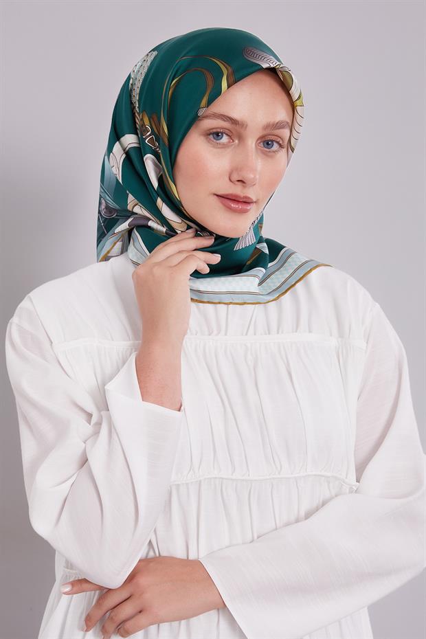 Zümrüt Yeşili Twill İpek Eşarp Lunera Koleksiyonu