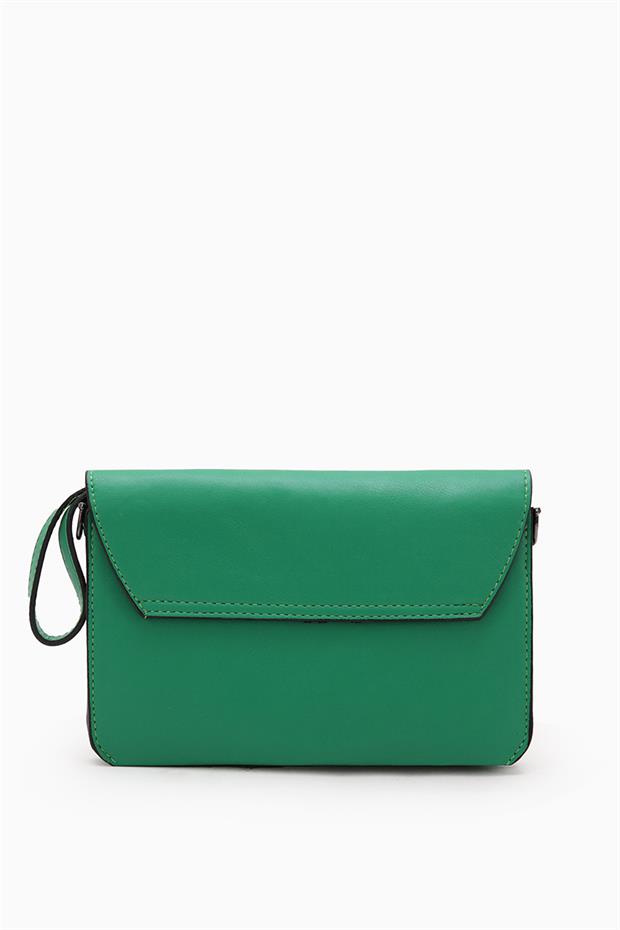 Zümrüt Yeşili Metal Logolu Omuz Çantası