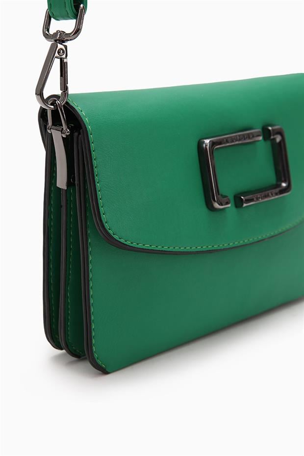 Zümrüt Yeşili Metal Logolu Omuz Çantası