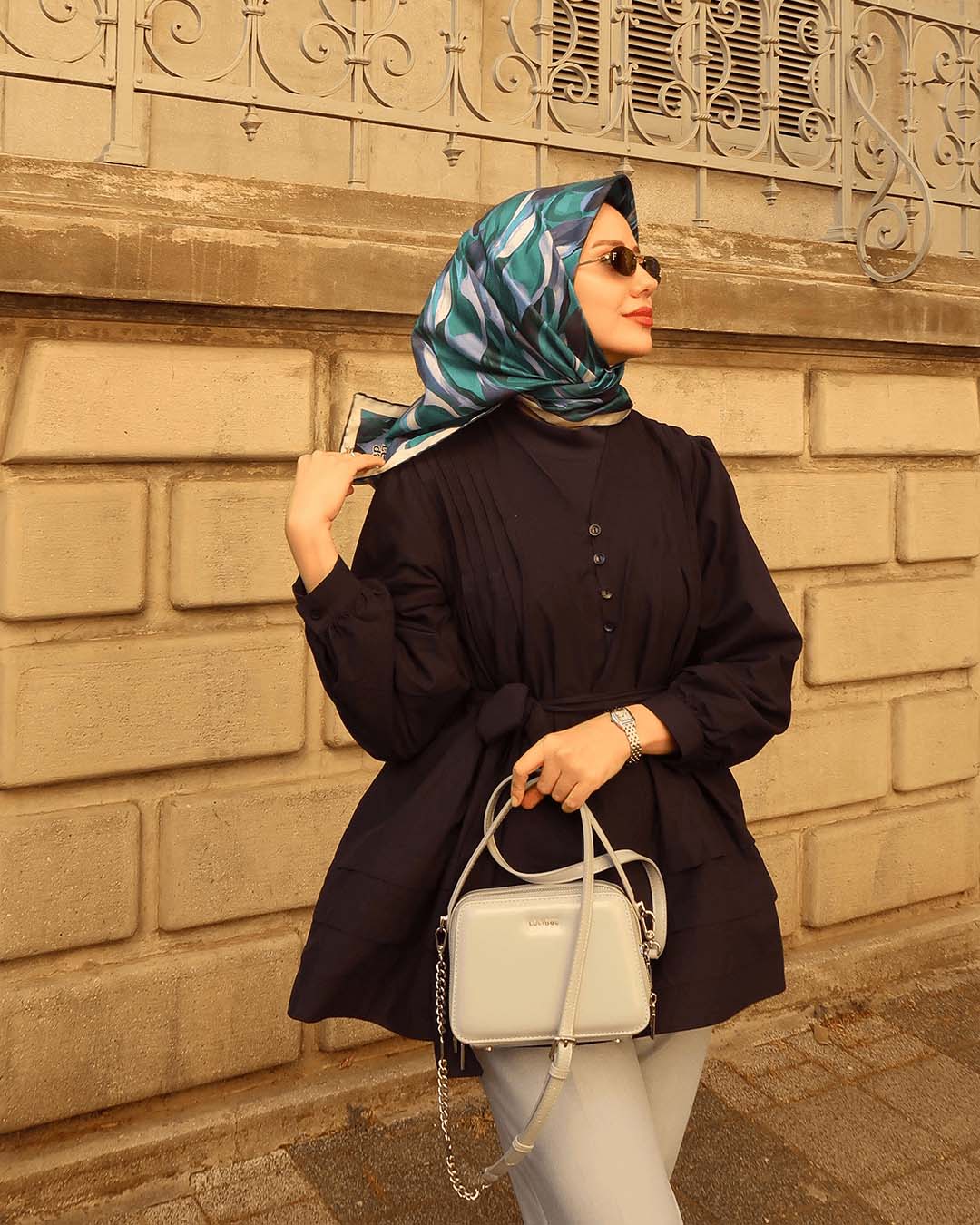 ebru desenli twill ipek eşarp