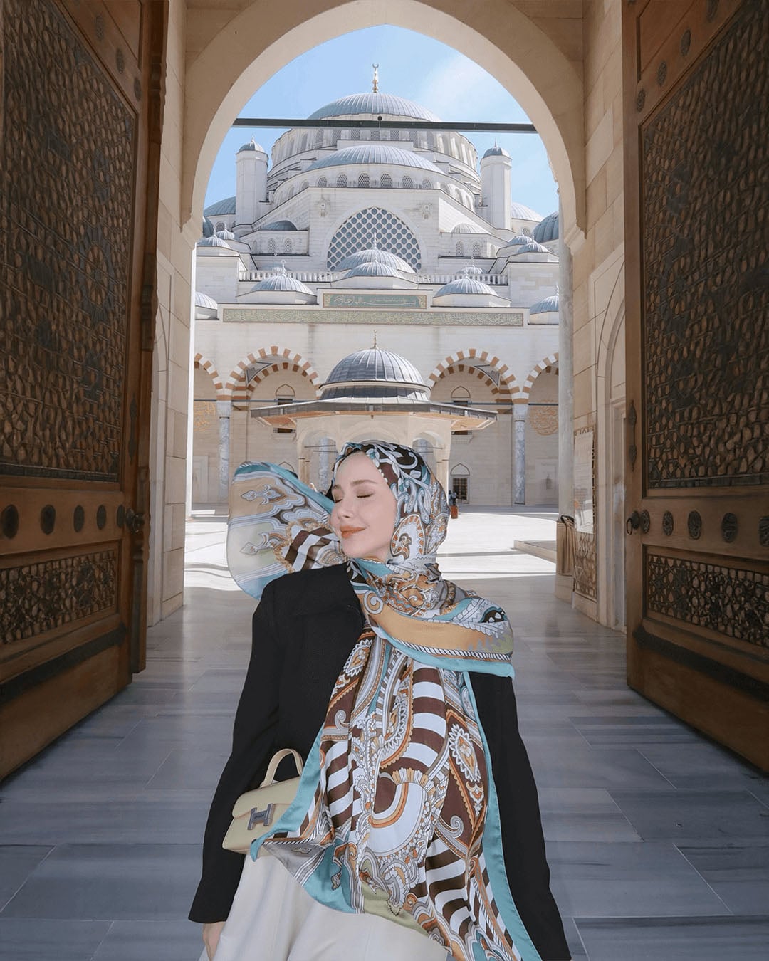 buz mavisi çizgili hint ipeği şal