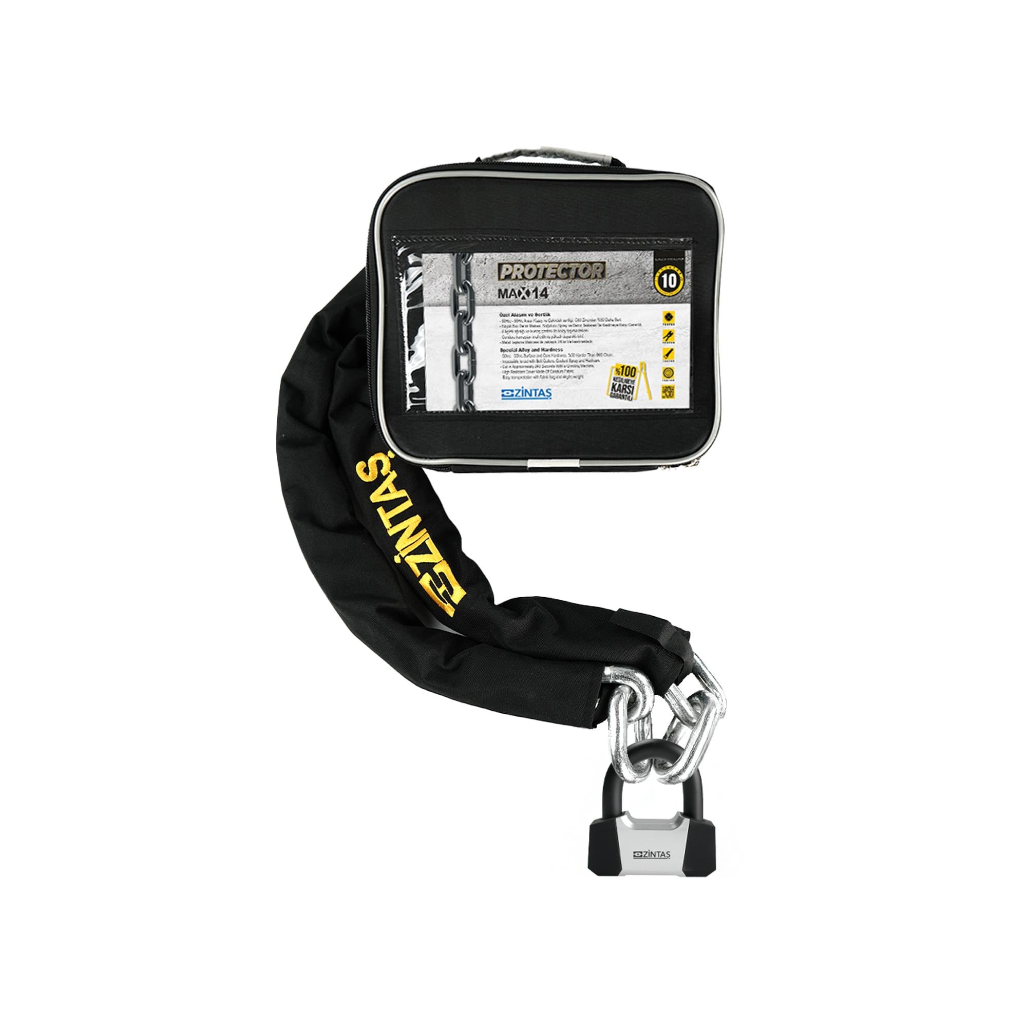 Zintaş Protector MAX14 Motosiklet Kesilmez Zincir Kilit 14mm Zintaş 16mm KilitliKesilmez Motosiklet Zinciri