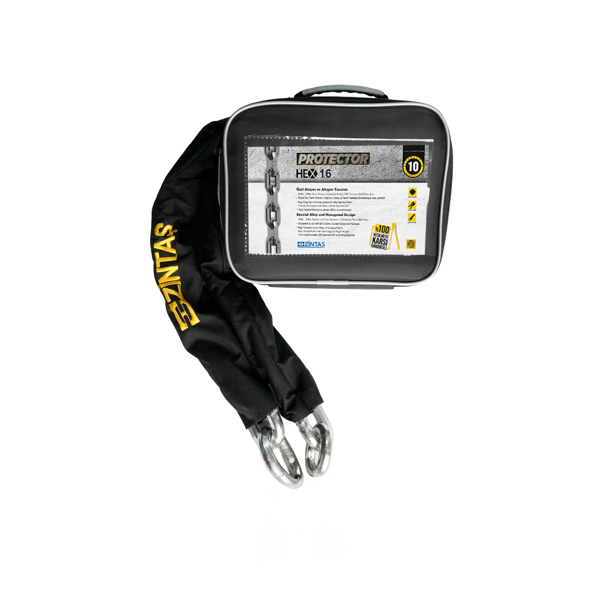 Zintaş Protector HEX16 Motosiklet Kesilmez Zincir 16mm 150cmKesilmez Motosiklet Zinciri