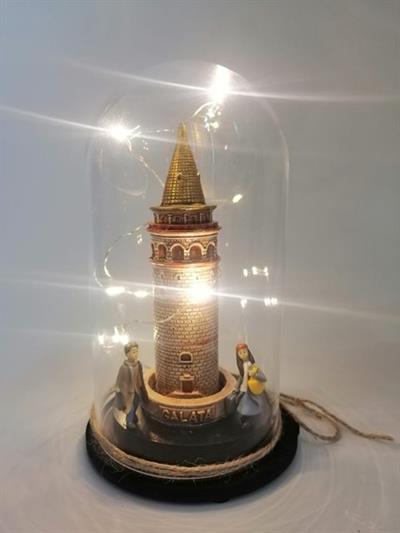Büyük Boy Galata Kulesinde Romantik Buluşma Tasarımlı Işıklı Cam Fanus